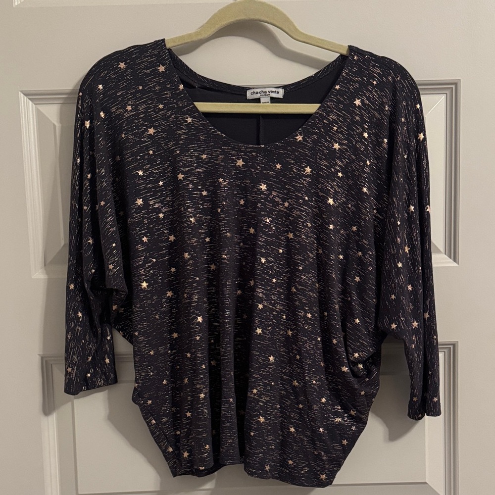 Dark Gray with Gold Stars 3/4 Sleeve Top